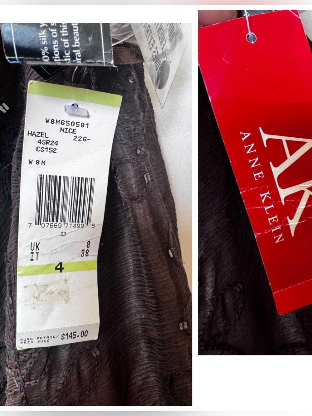 Anne Klein NEW Y2K 100% Silk Sheer Embroidered Sequin Midi Skirt Brown 4 Boho - Picture 11 of 16